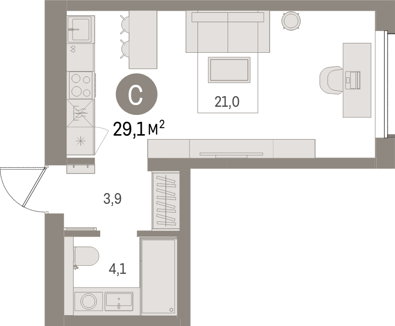 Планировка: Студия, 29,1 м², 12 180 000 ₽