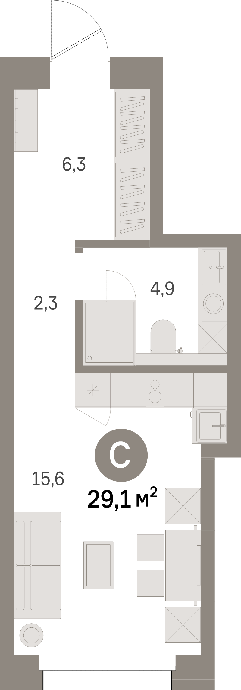 Планировка: Студия, 29,1 м², 11 440 000 ₽