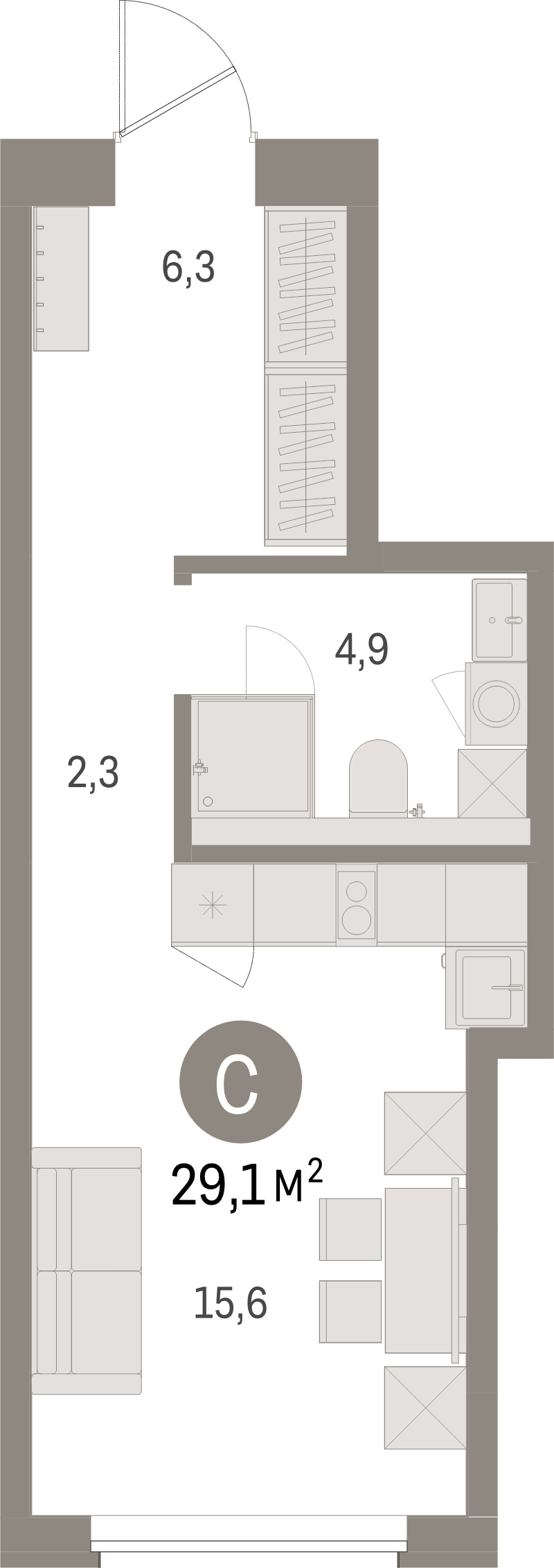Планировка: Студия, 29,1 м², 11 350 000 ₽