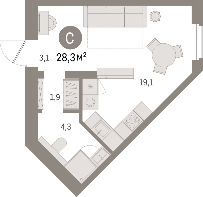 Планировка: Студия, 28,3 м², 12 240 000 ₽