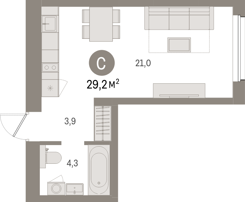 Планировка: Студия, 29,2 м², 12 400 000 ₽