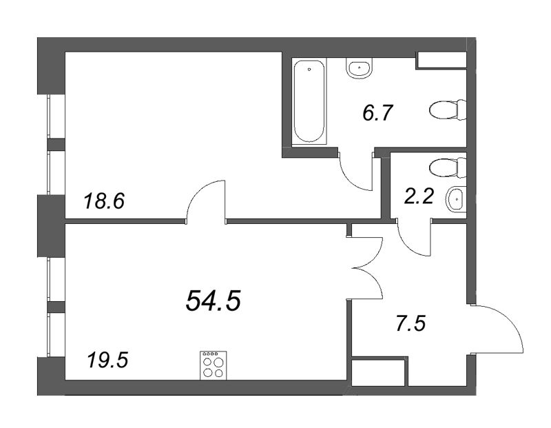 Планировка: 2 ккв (Евро), 54,5 м², 49 461 527 ₽