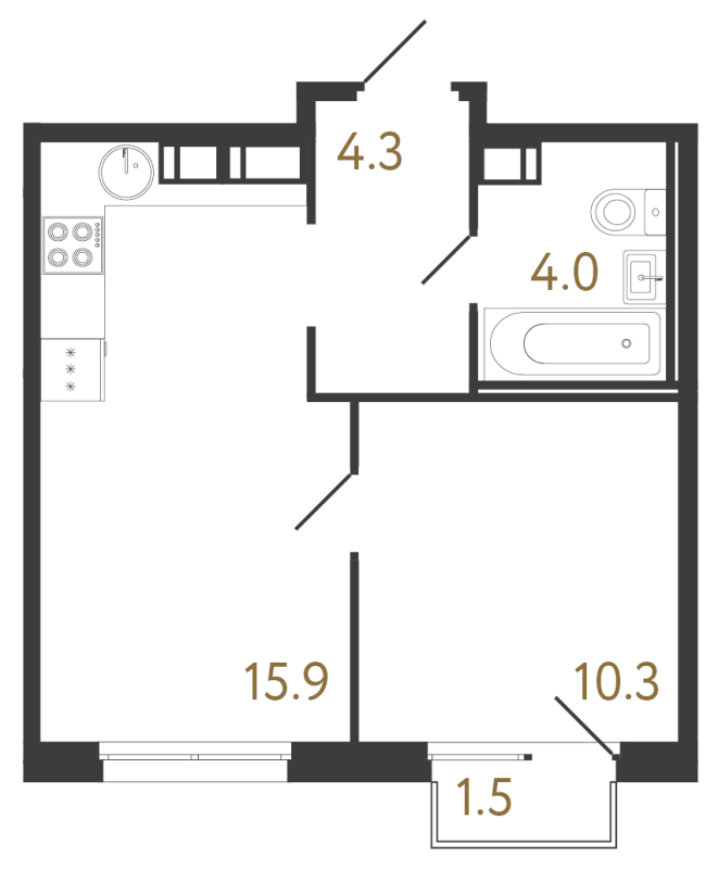 Планировка: 2 ккв (Евро), 34,5 м², 13 812 344 ₽