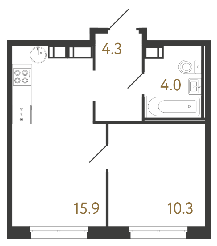 Планировка: 2 ккв (Евро), 34,5 м², 13 950 206 ₽