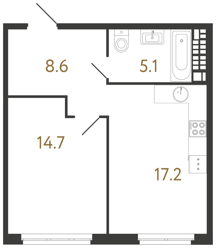 Планировка: 2 ккв (Евро), 45,6 м², 35 046 336 ₽