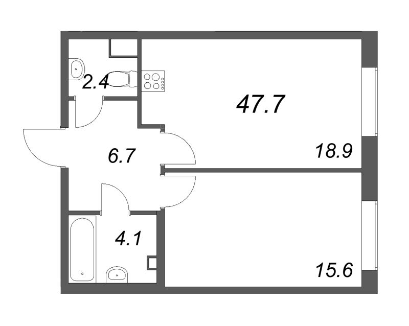 Планировка: 2 ккв (Евро), 47,7 м², 32 247 070 ₽