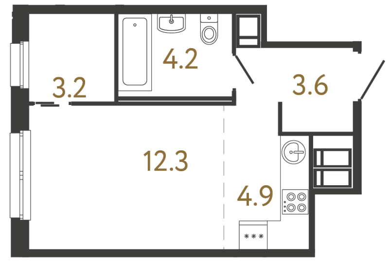 Планировка: Студия, 28,2 м², 15 360 264 ₽