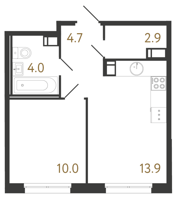 Планировка: 1 ккв, 35,5 м², 13 782 974 ₽