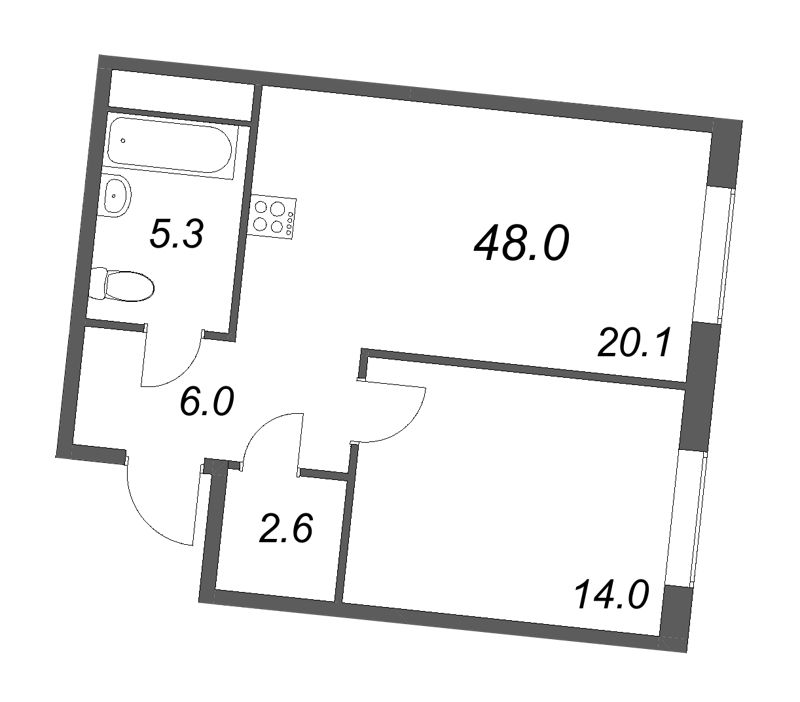Планировка: 2 ккв (Евро), 48 м², 35 886 067 ₽
