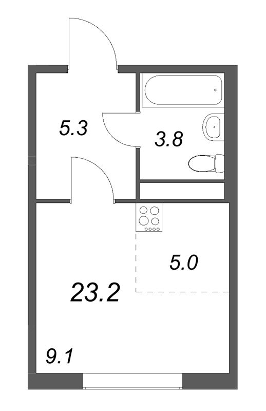 Планировка: Студия, 23,2 м², 8 958 007 ₽