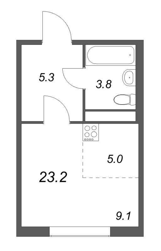 Планировка: Студия, 23,2 м², 8 958 007 ₽