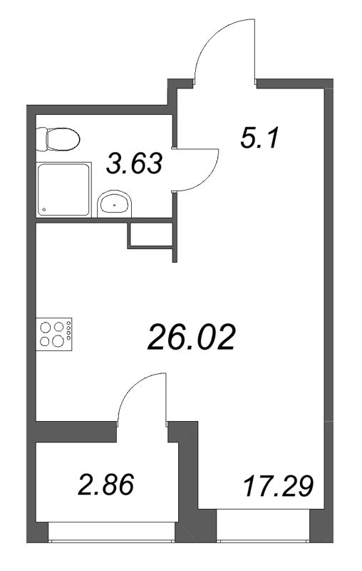 Планировка: Студия, 26 м², 8 588 849 ₽