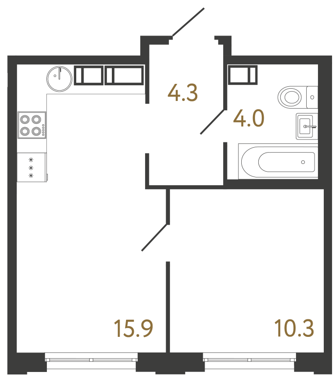 Планировка: 2 ккв (Евро), 34,5 м², 13 674 513 ₽
