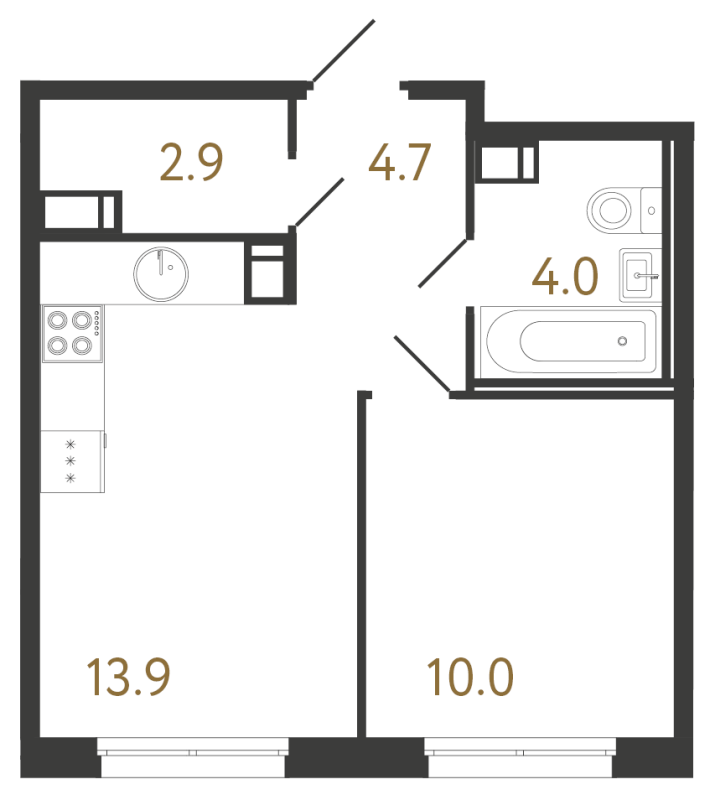 Планировка: 1 ккв, 35,5 м², 14 212 702 ₽