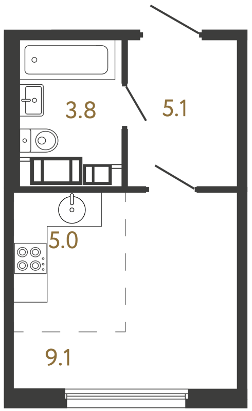 Планировка: Студия, 23 м², 8 100 288 ₽