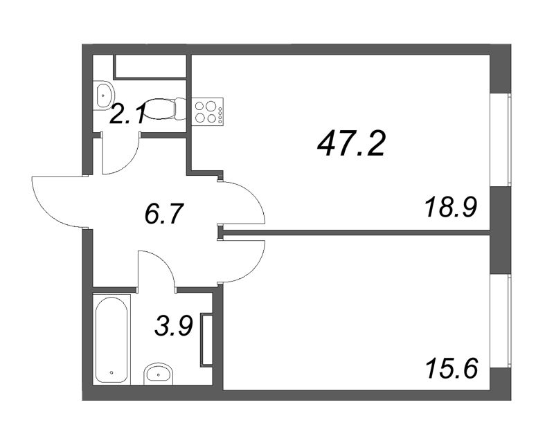 Планировка: 2 ккв (Евро), 47,2 м², 35 604 697 ₽