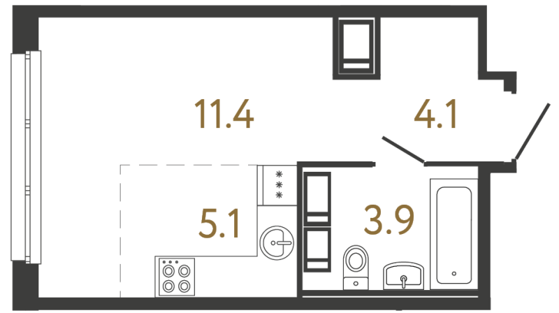 Планировка: Студия, 24,5 м², 12 682 467 ₽
