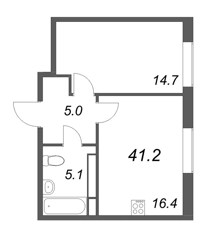 Планировка: 2 ккв (Евро), 41,3 м², 31 741 165 ₽