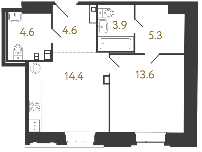 Планировка: 1 ккв, 46,4 м², 26 311 694 ₽