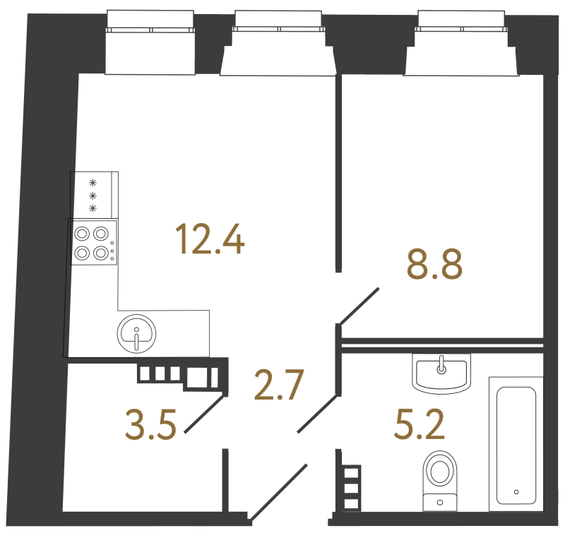 Планировка: 1 ккв, 32,6 м², 21 655 072 ₽