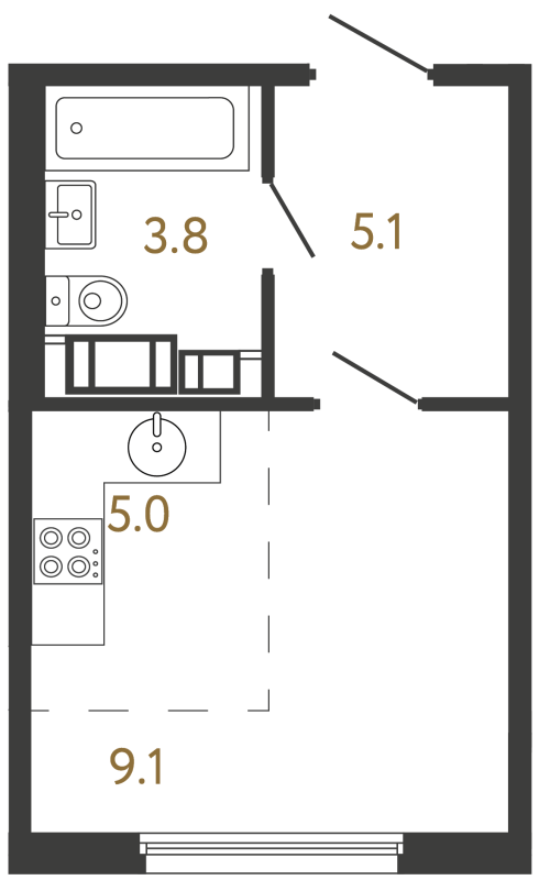 Планировка: Студия, 23 м², 8 365 992 ₽