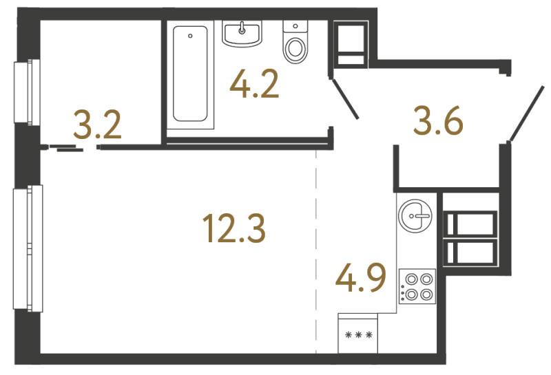 Планировка: Студия, 28,2 м², 14 339 214 ₽