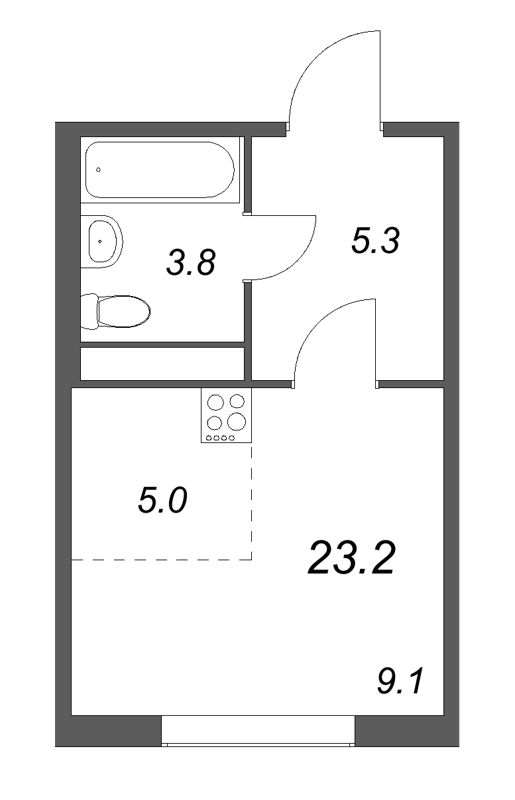 Планировка: Студия, 23,2 м², 9 134 462 ₽