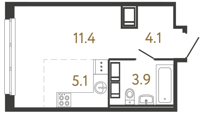 Планировка: Студия, 24,5 м², 11 245 562 ₽