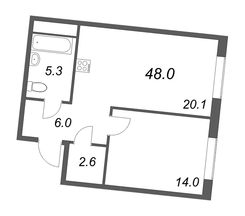 Планировка: 2 ккв (Евро), 48 м², 36 590 554 ₽
