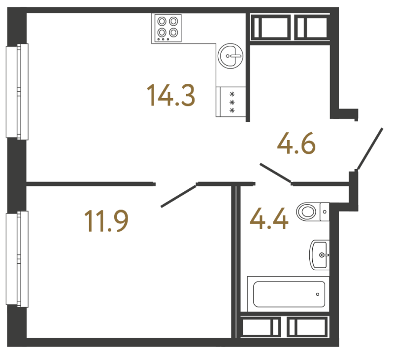 Планировка: 1 ккв, 35,2 м², 16 531 398 ₽