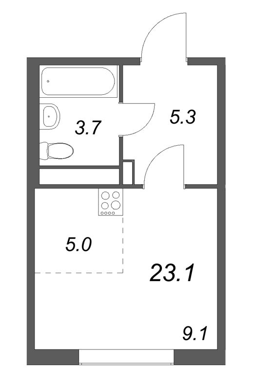 Планировка: Студия, 23,1 м², 9 095 089 ₽