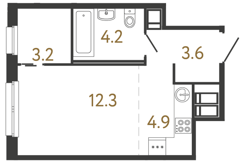 Планировка: Студия, 28,2 м², 14 770 626 ₽