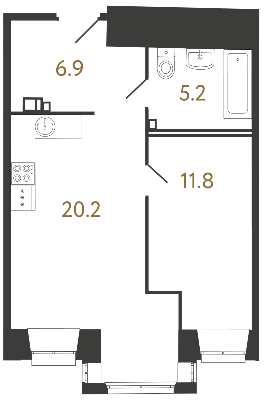 Планировка: 2 ккв (Евро), 44,1 м², 23 823 228 ₽