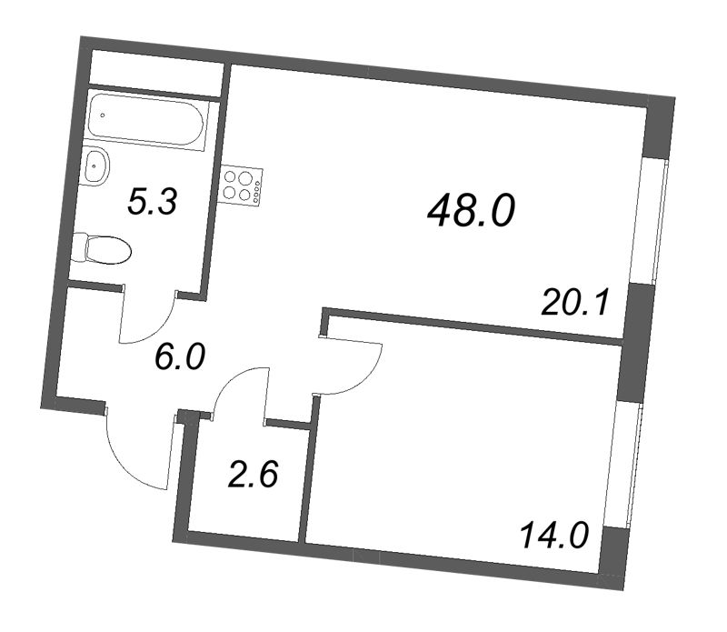 Планировка: 2 ккв (Евро), 48 м², 37 294 003 ₽