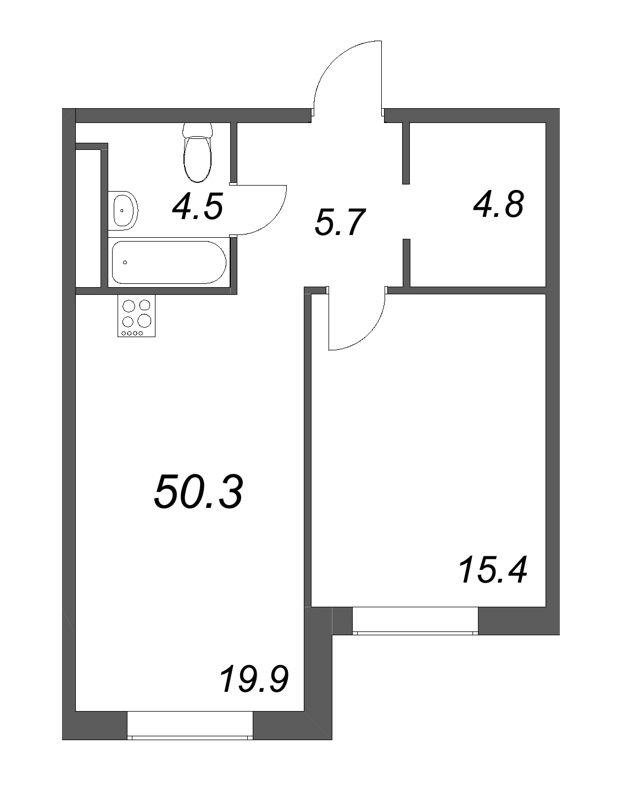 Планировка: 2 ккв (Евро), 50,3 м², 34 122 514 ₽