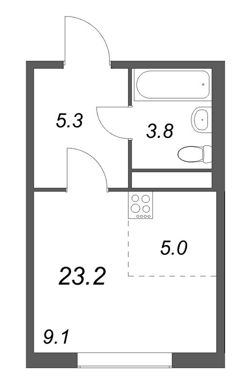 Планировка: Студия, 23,2 м², 8 958 007 ₽