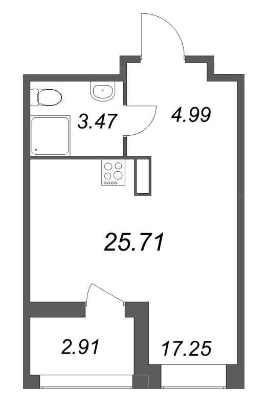 Планировка: Студия, 25,7 м², 8 813 932 ₽