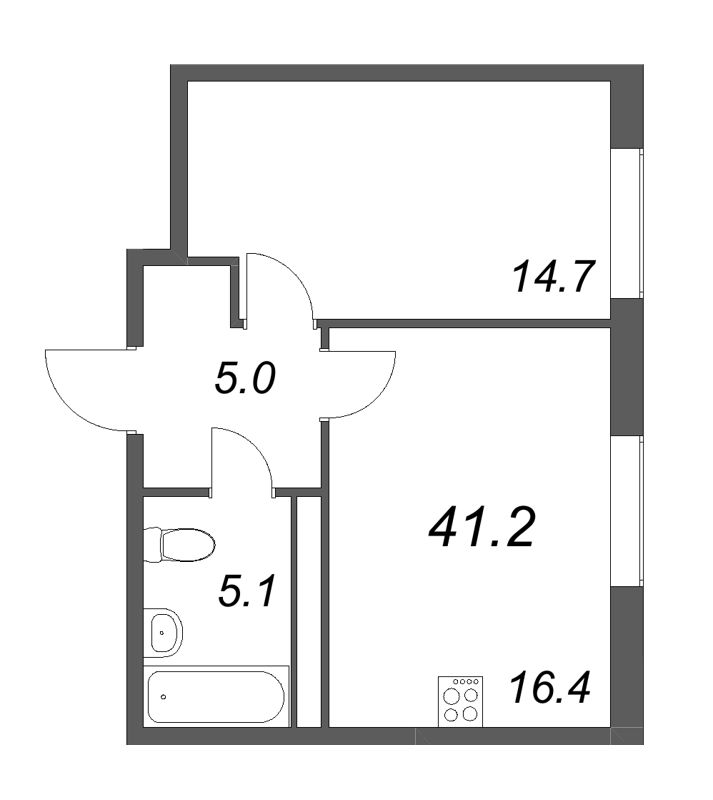 Планировка: 2 ккв (Евро), 41,2 м², 35 201 719 ₽
