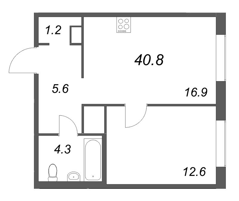 Планировка: 2 ккв (Евро), 40,8 м², 20 628 496 ₽