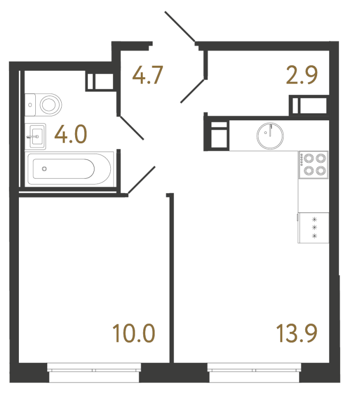 Планировка: 1 ккв, 35,5 м², 13 782 974 ₽