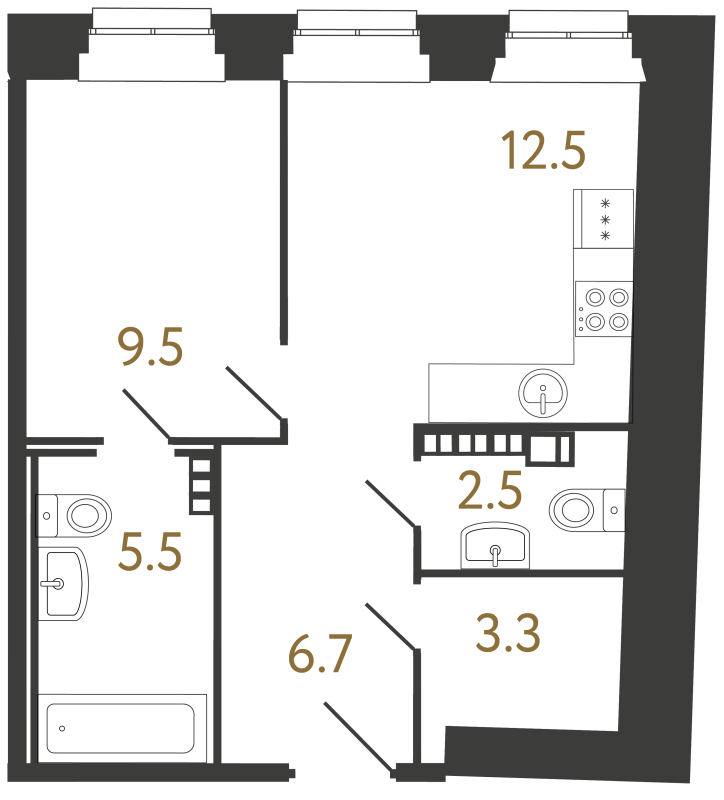 Планировка: 1 ккв, 40 м², 24 868 547 ₽