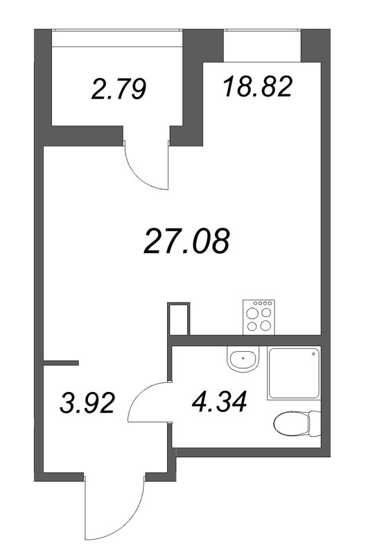 Планировка: Студия, 27,1 м², 8 513 783 ₽