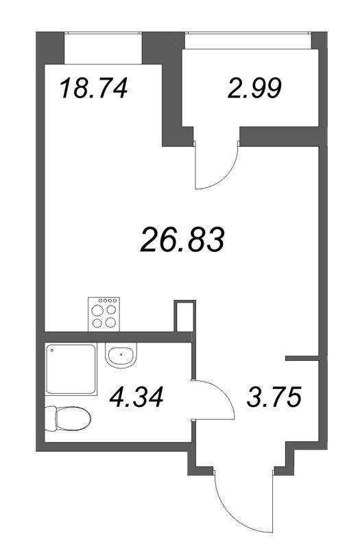 Планировка: Студия, 26,8 м², 8 435 184 ₽