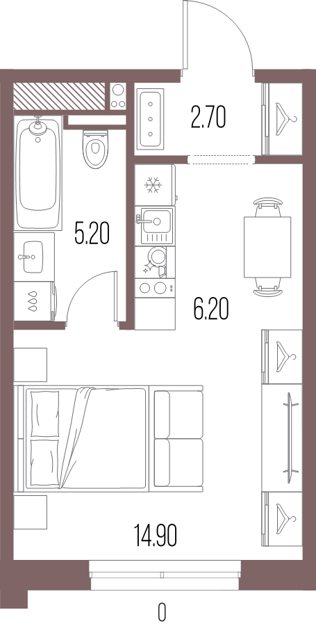 Планировка: Студия, 29 м², 15 785 280 ₽